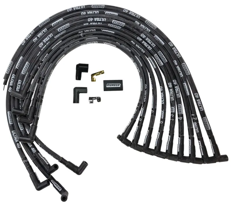 Moroso Chevrolet Small Block Ignition Wire Set - Ultra 40 - Sleeved - Hei - 90 Degree - Black 1