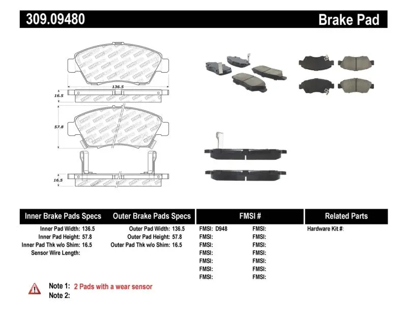 Stoptech Performance 06-11 Honda Civic Sedan Hybrid Front Brake Pads 1