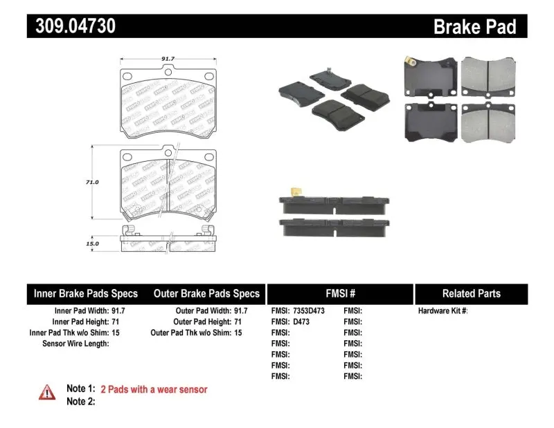 Stoptech Performance 91-03 Ford Escort Zx2 / 92-95 Mazda Mx-3 Front Brake Pads 1