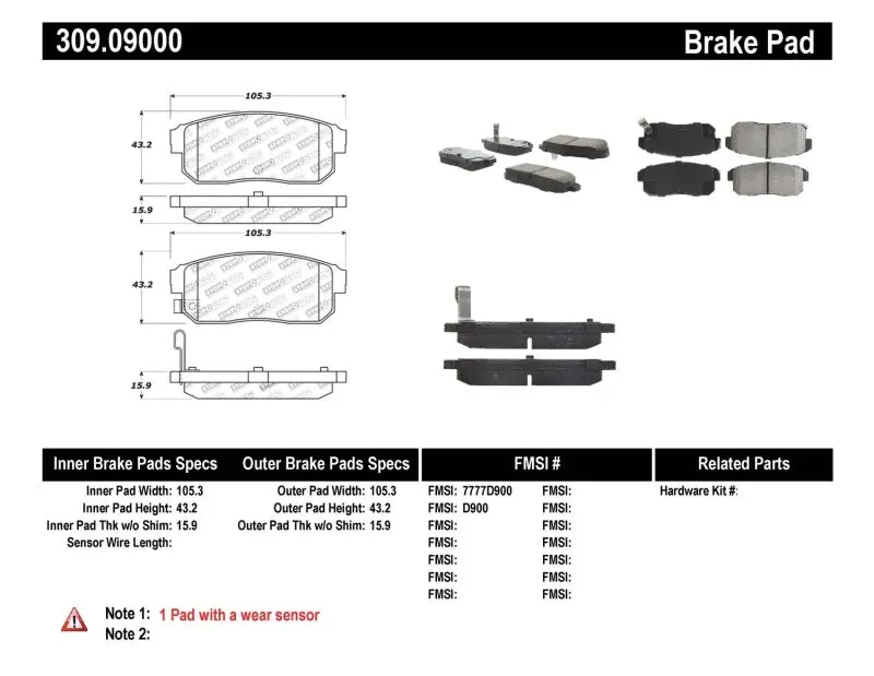 Stoptech Performance 11/00-02 Infiniti G20/10/00-04 I30/I35 Rear Brake Pads 1
