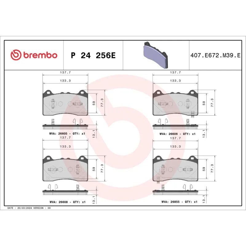 Brembo Oe 21-22 Ford Mustang Mach-E Ev Pad Brake Pad - Front 1
