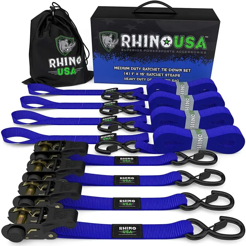 Rhino Usa Medium Duty Ratchet Strap Tie-Down 4-Pack (Blue) 1