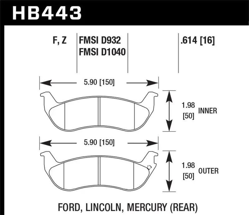 Hawk 03-04 Mercury Marauder Dtc-30 Rear Race Pads 1