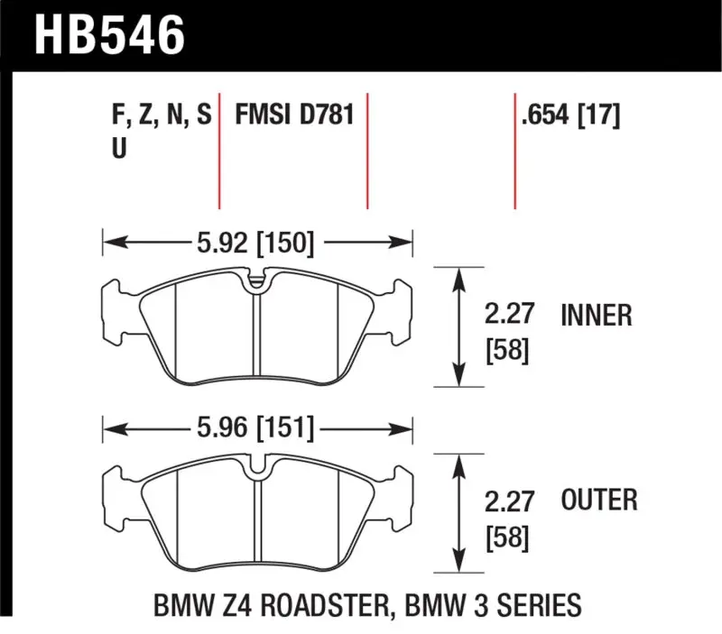 Hawk 08 Bmw Z4 3.0L Hps 5.0 Front Brake Pads 1