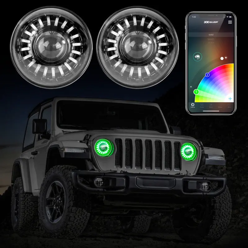 Xk Glow 2Pc 7In App Control Rgb Wrangler Jl Headlight Kit W/ Mounting Brackets 1