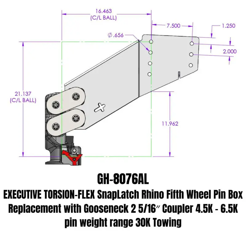Gen-Y Executive Torsion-Flex Auto Rhino 5Th Wheel Pin Box Rep W/Gooseneck 2-5/16In Coupler 1