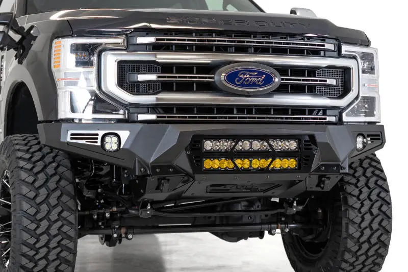 Addictive Desert Designs 17-20 Ford Super Duty Bomber Front Bumper W/ Mounts For 20In Light Bars 1