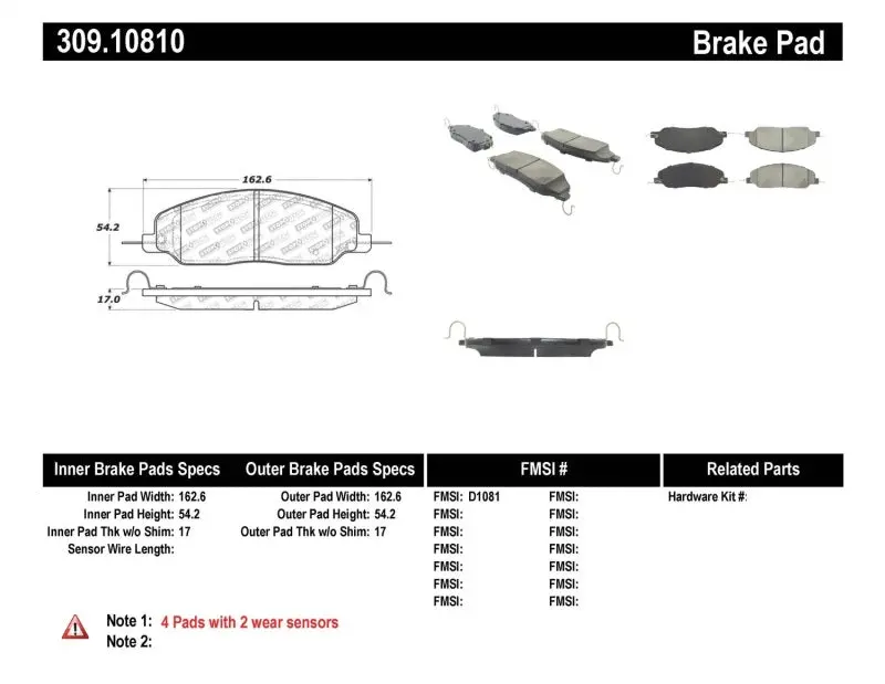 Stoptech Performance 05-09 Ford Mustang Cobra/Mach 1 V6/Gt / 10 Shelby/Shelby Gt Front Brake Pads 1