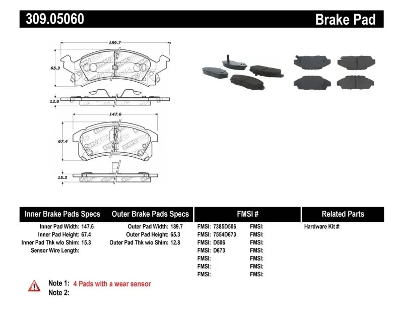 Stoptech Performance 90-98 Buick Skylark / 90-98 Pontiac Grand Am Front Brake Pads 1