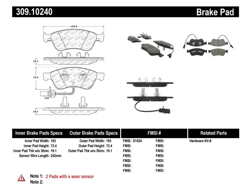 Stoptech Performance 07-10 Audi S6/S8 Front Brake Pads 1
