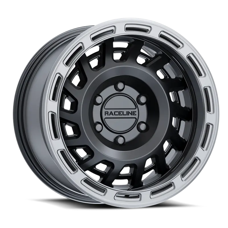 Raceline 957Bs Halo 18X9in / 8X165.1 Bp / 18Mm Offset / 130.81Mm Bore - Black & Silver Lip Wheel 1