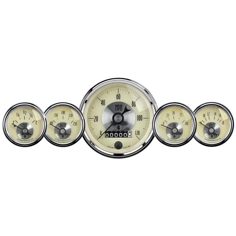 Autometer Gauge Kit 5 Pc 3-3/8In. & 2-1/16In. Elec Speedo W/Wheel Odo Prestige Antq. Ivory 1
