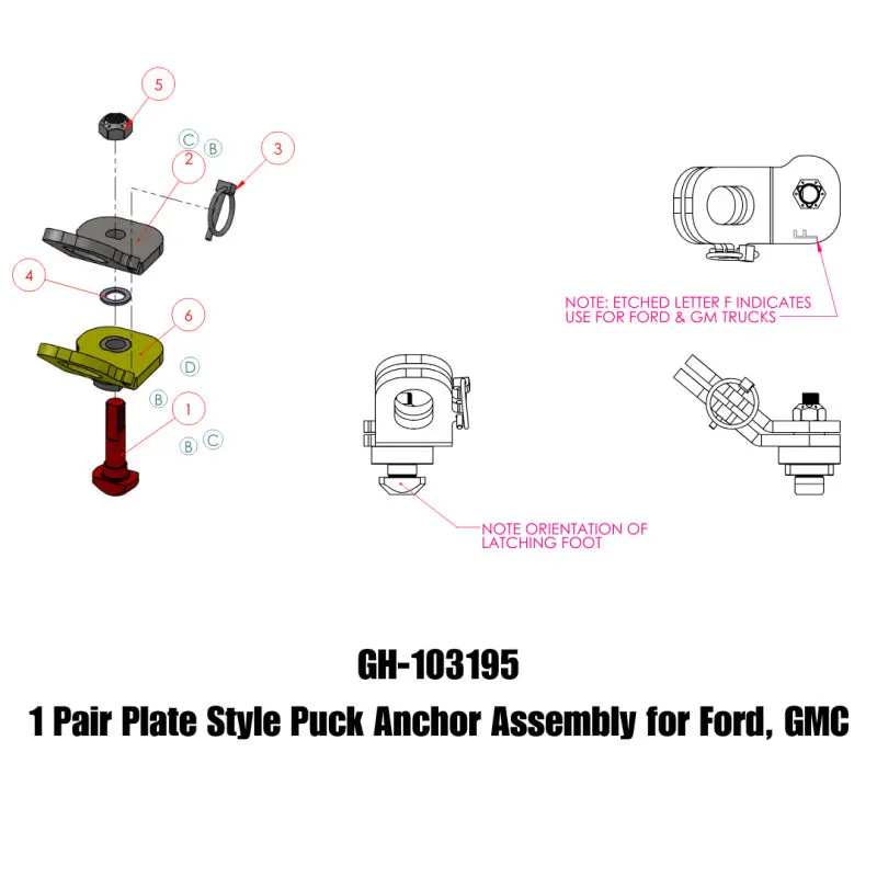 Gen-Y Ford/Gmc Plate Style Puck Safety Chain Anchor Assembly - Pair 1