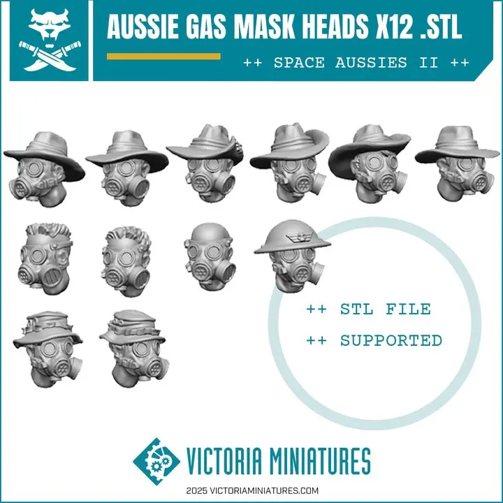 Aussie Gas Mask Heads .Stl Download 1