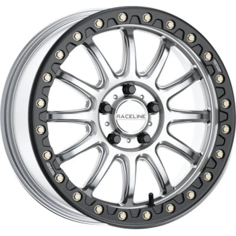 Raceline A14sb Alpha 17X7in/5X114.3 Bp/40Mm Offset/68Mm Bore - Silver & Blk Ring Beadlock Wheel 1