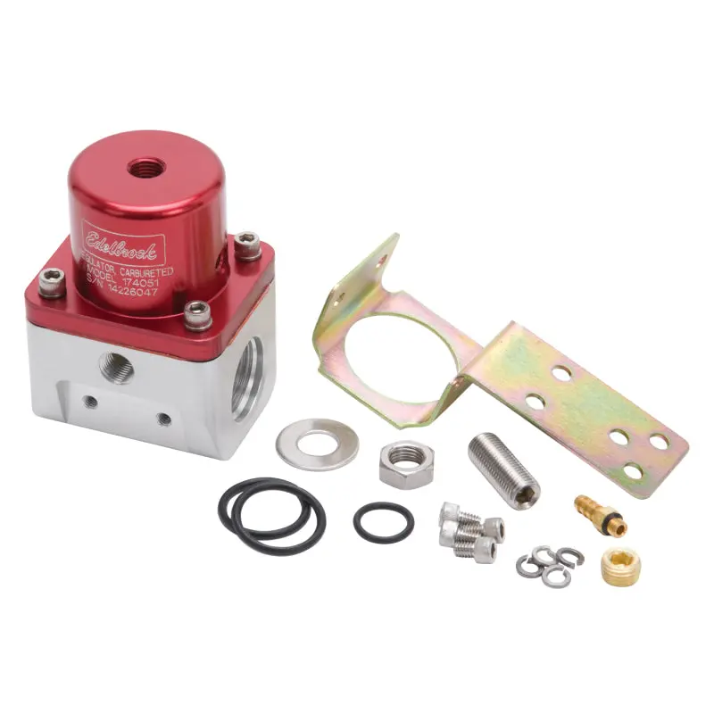 Edelbrock Fuel Pressure Regulator Carbureted 180 Gph 5-10 Psi -10 In/Out -6 Return Red/Clear 1