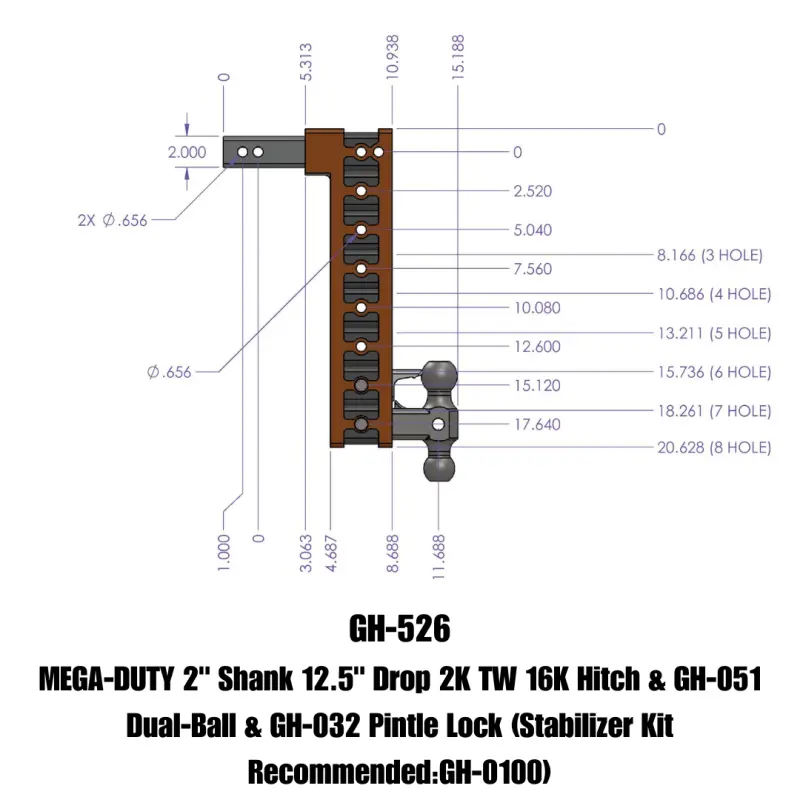 Gen-Y Mega Duty 2In Shank 12.5In Drop 16K Hitch W/Dual-Ball/Pintle Lock 1