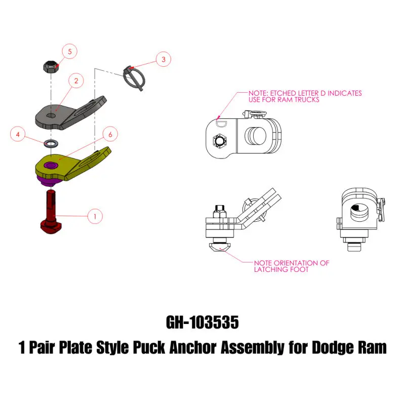 Gen-Y Dodge Plate Style Puck Safety Chain Anchor Assembly - Pair 1
