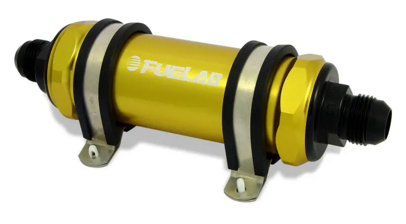 Fuelab 828 In-Line Fuel Filter Long -6An In/Out 6 Micron Fiberglass - Gold 1
