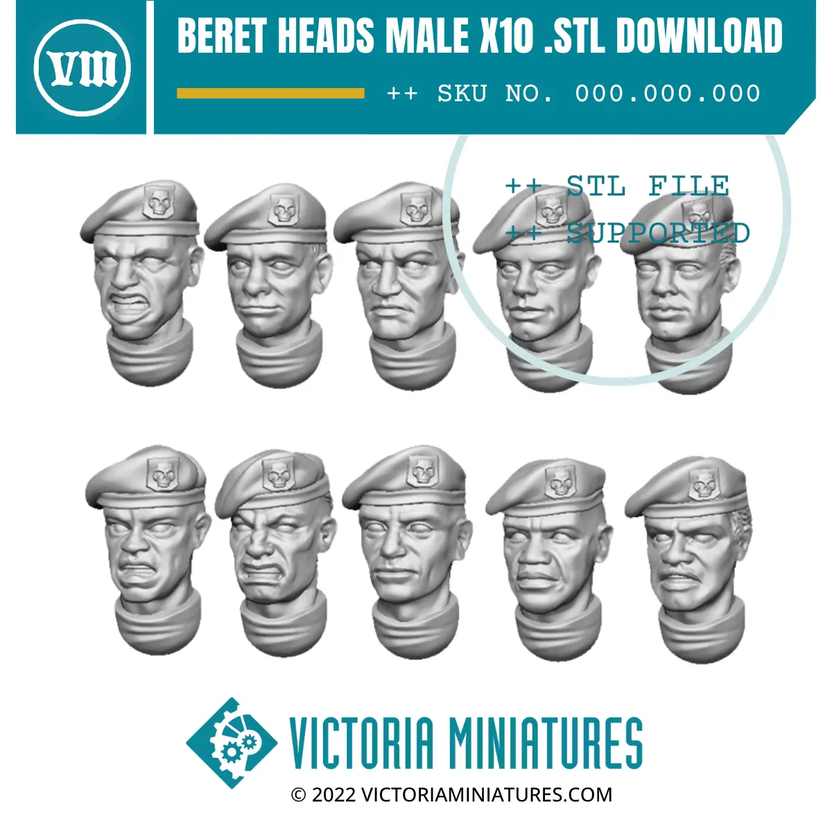 Beret Heads Male X10 .Stl Download 1