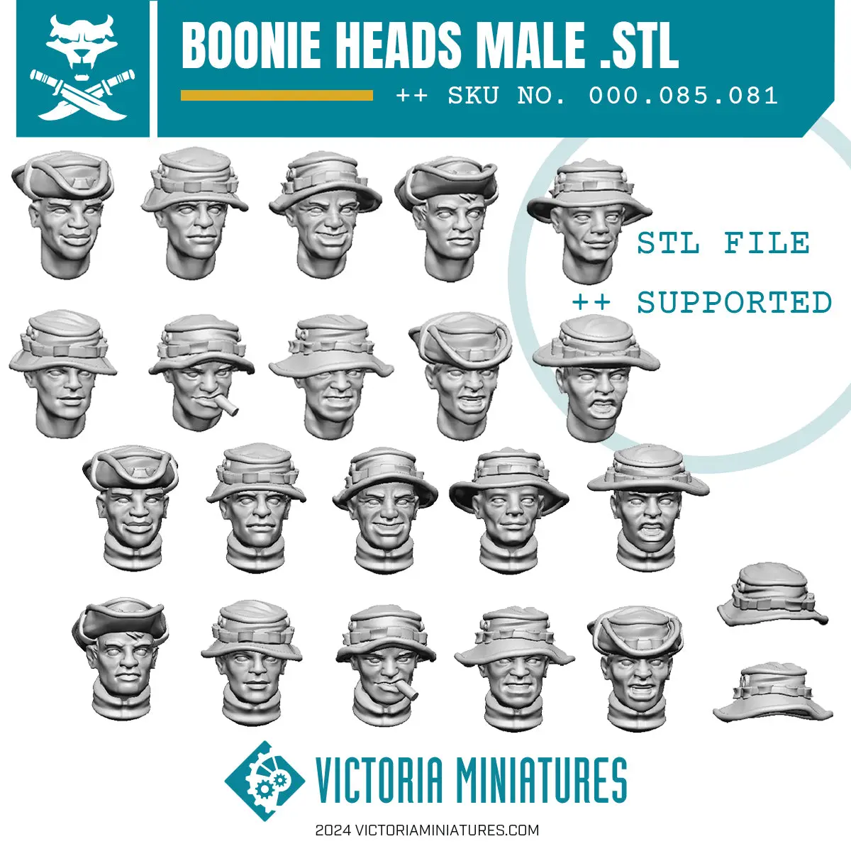 Boonie Hat Heads Male X10 .Stl Download 1