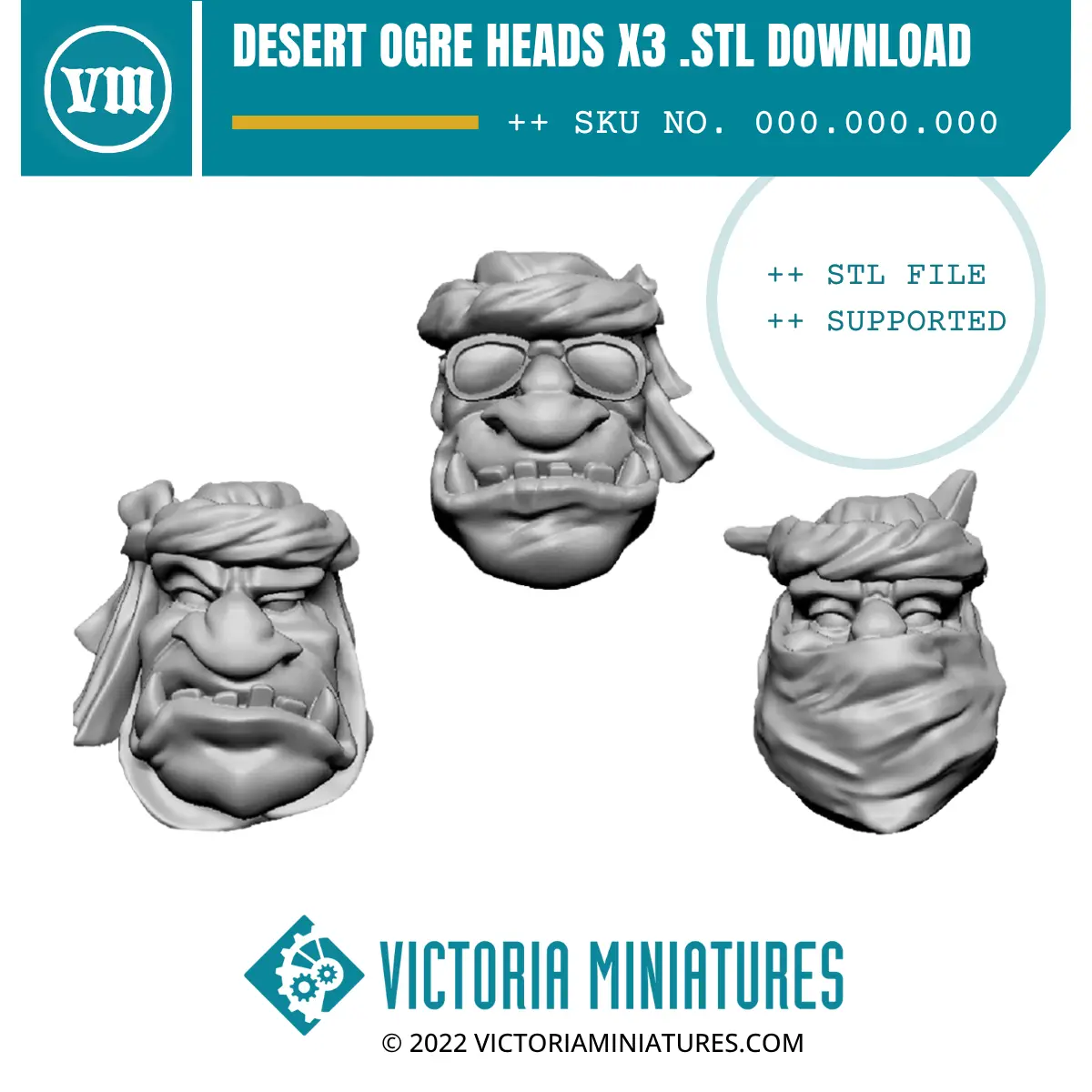 Desert Ogre Heads X3 .Stl Download 1