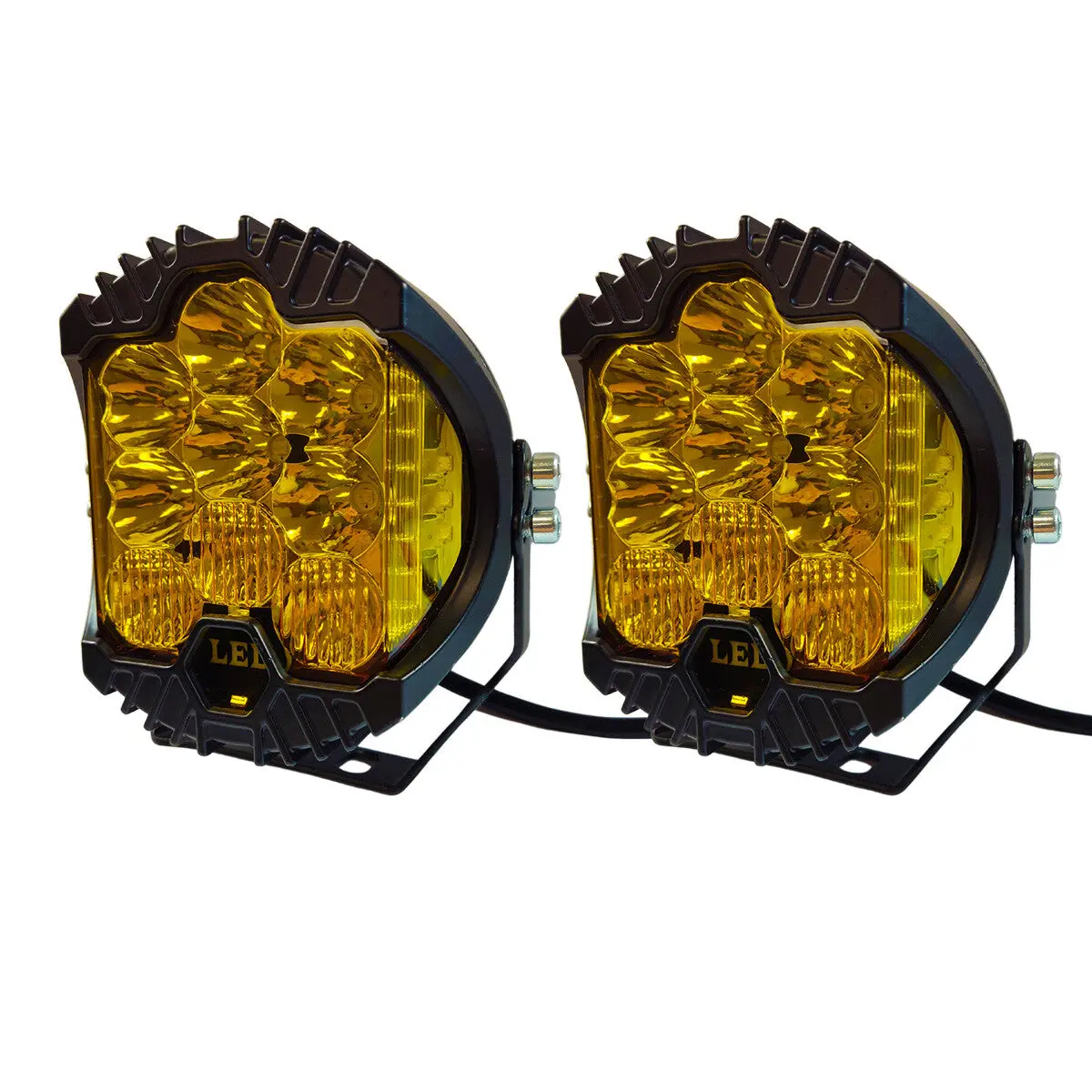 2 Pcs Yellow 5 Inch Led Round Driving Lights 90W Offroad Universal Fit 1