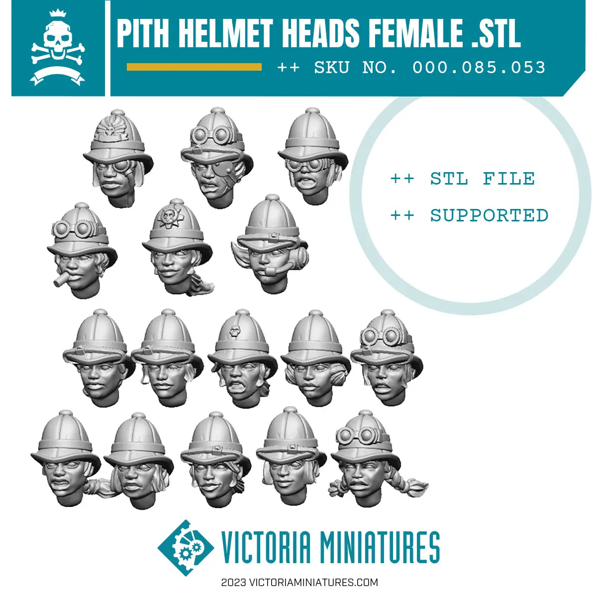 Pith Helmet Heads Female X16 .Stl Download 1