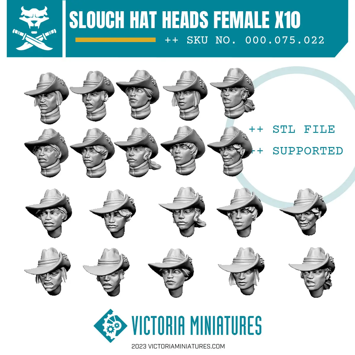 Slouch Hat Heads Female X10 .Stl Download 1