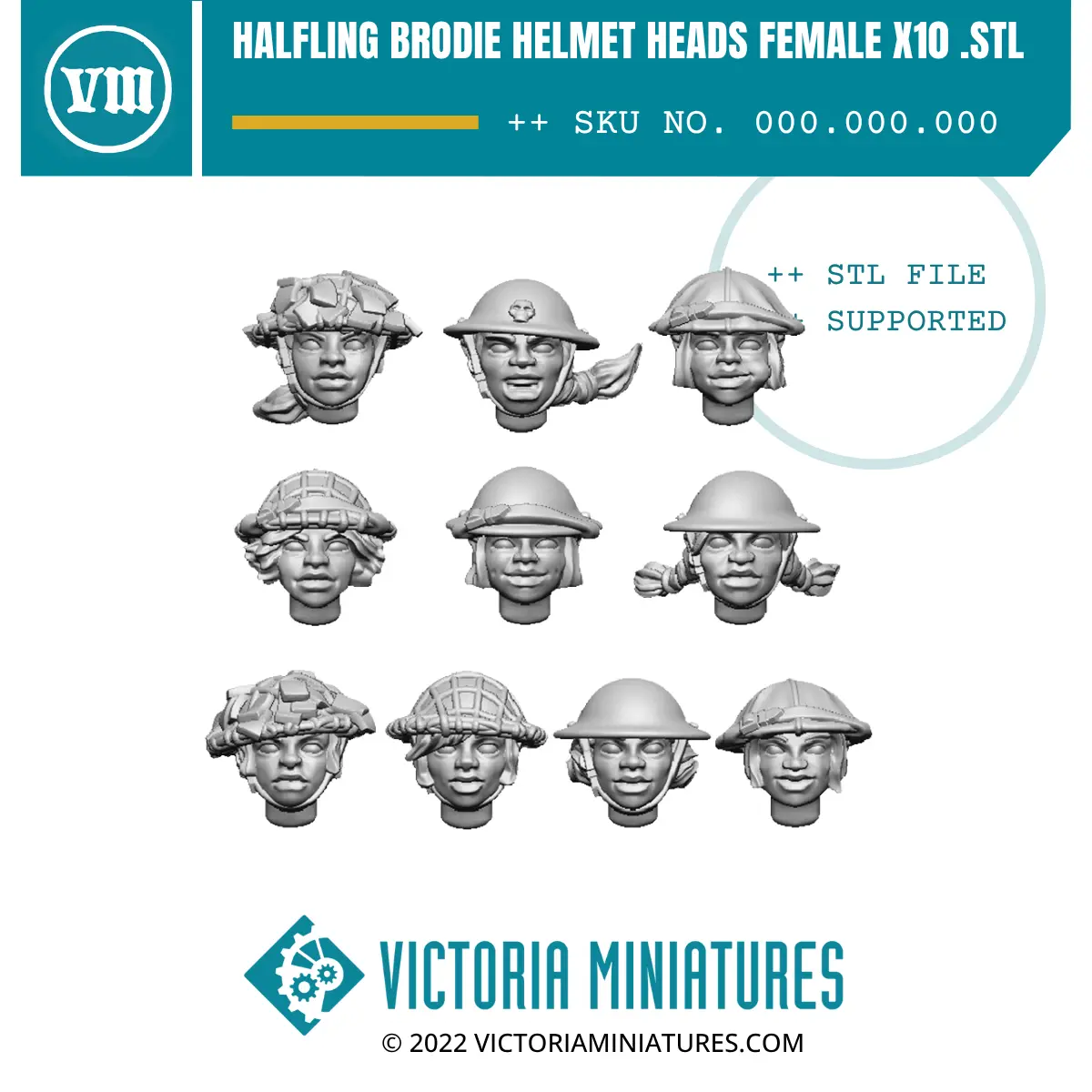 Halfling Brodie Helmet Heads Female X10 .Stl Download 1