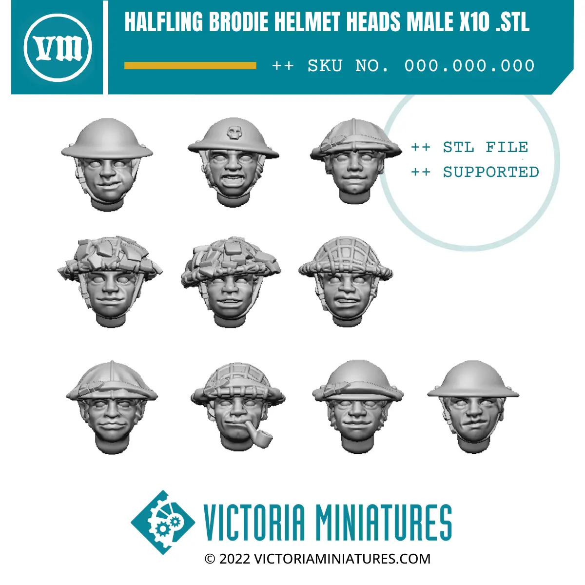 Halfling Brodie Helmet Heads Male X10 .Stl Download 1