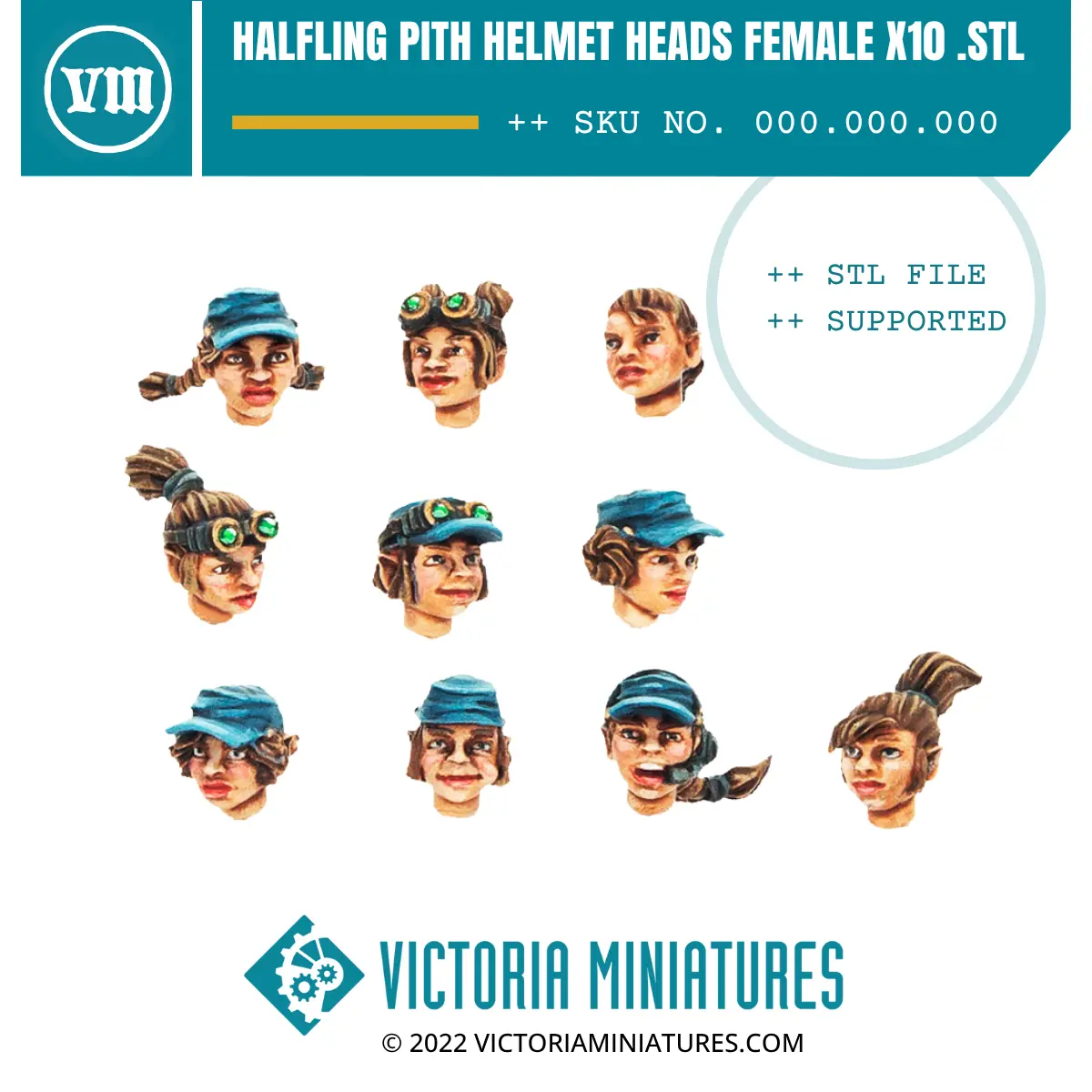 Halfling Sniper Heads Female X10 .Stl Files 1