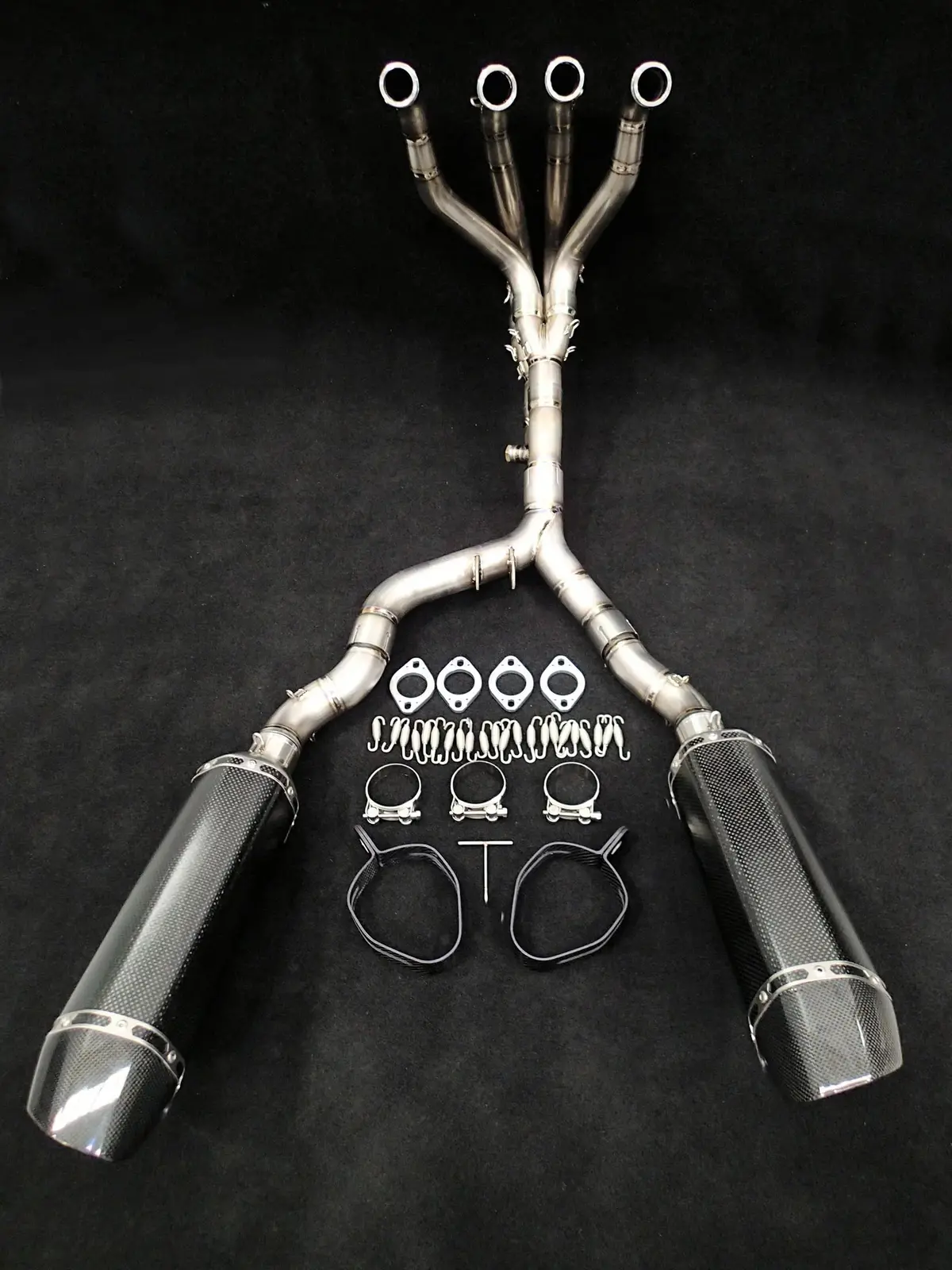 Vandemon  Kawasaki Z1000 Vandemon Dual Titanium Exhaust System With Carbon Fibre Mufflers Kawaz10tiexhtwincfa Va-166 1