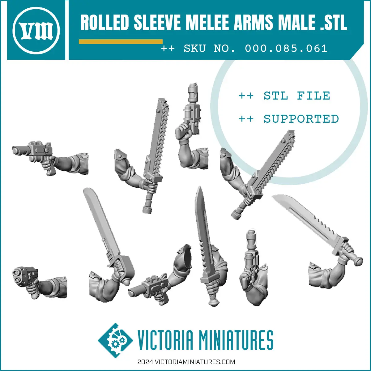 Rolled Sleeve Melee Arms Male .Stl Download 1
