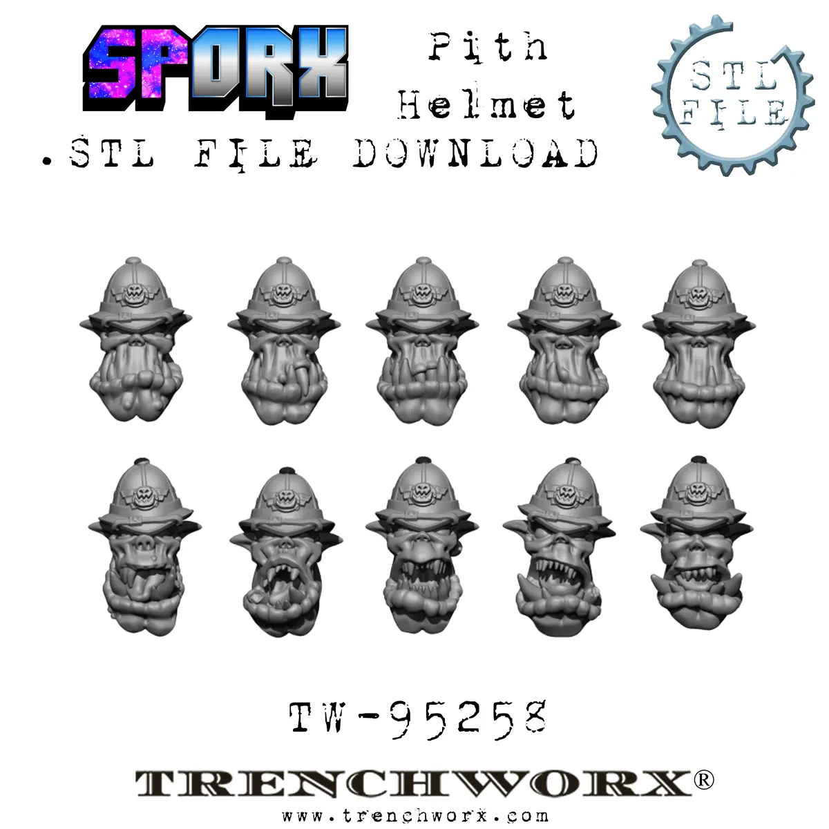 Sporx Orc Pith Helmet Heads .Stl Download 1