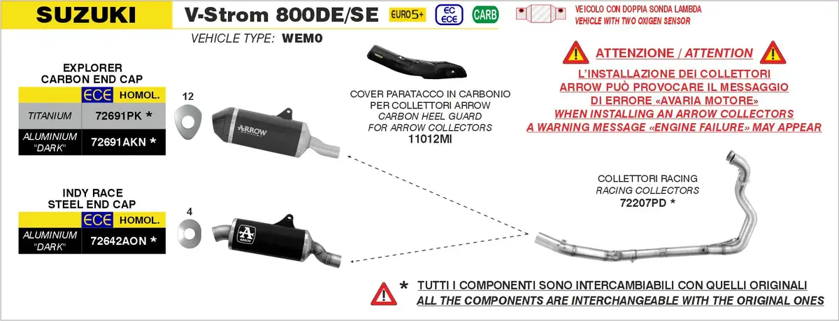 Suzuki V-Strom 800De/Se E5+ 2025 Stainless Steel Collectors - 72207Pd 1