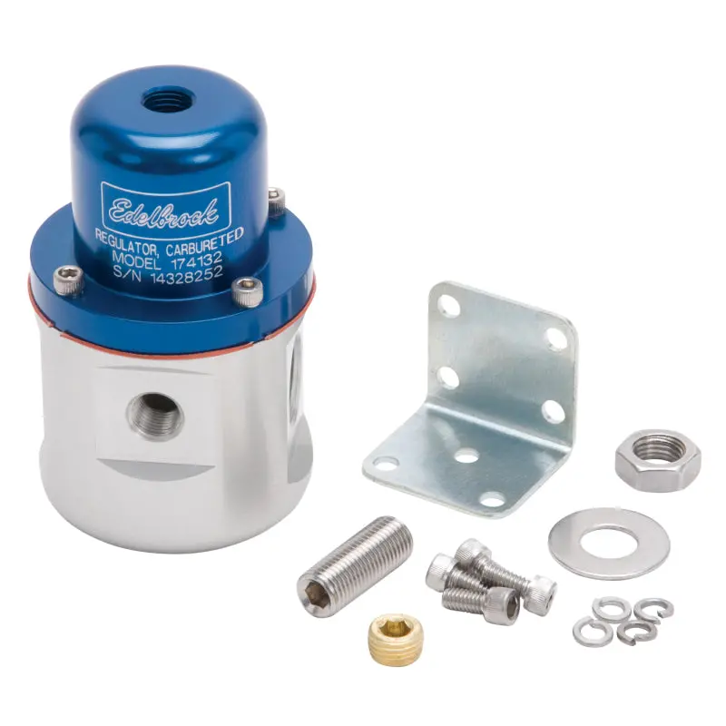 Edelbrock Fuel Pressure Regulator Carbureted 160 Gph 5-10 Psi 3/8In In/Out 3/8In Return Blue/Clear 1