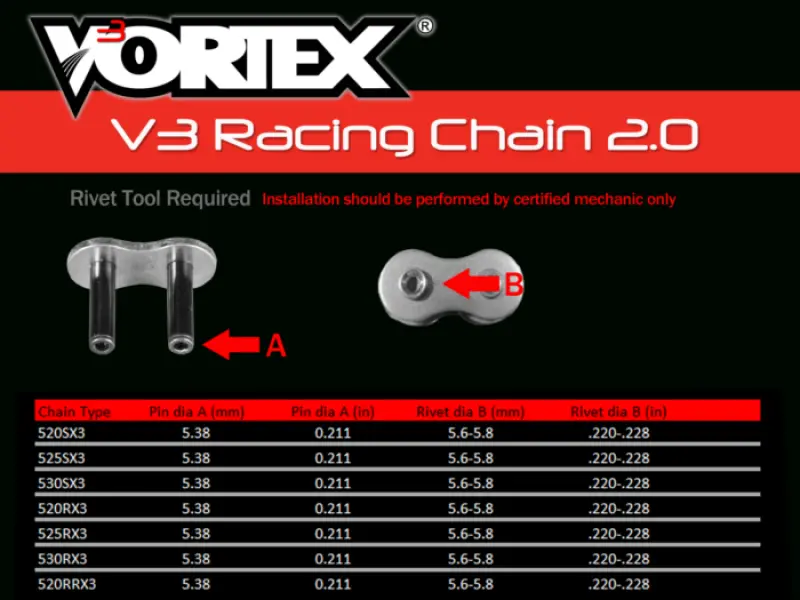 Vortex Racing V3 2.0 Master Link Rivet 525Rx3-Rcl- Gold 1