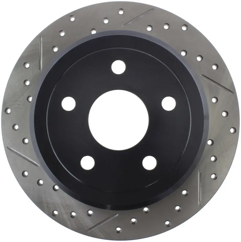 Stoptech Power Slot 07-13 Jeep Wrangler Rear Right Drilled & Slotted Rotor 1