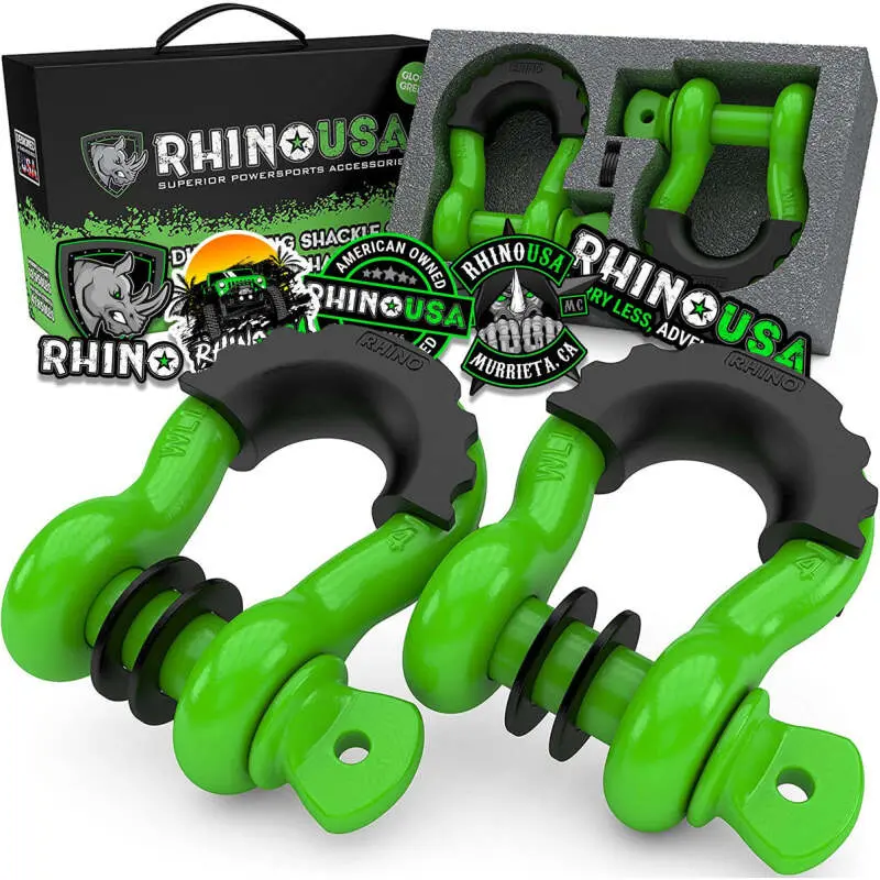 Rhino Usa 3/4In D-Ring Shackle Set (2-Pack)(Green) 1