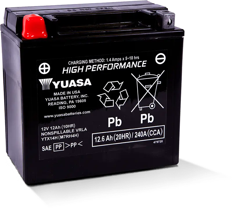 Yuasa Ytx14h Maintenance Free Agm 12-Volt Battery 1