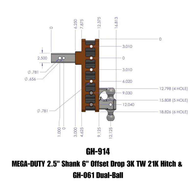 Gen-Y Mega Duty 2.5In Shank 6In Offset Drop 3K Tw 21K Hitch W/Gh-061 Dual-Ball 1