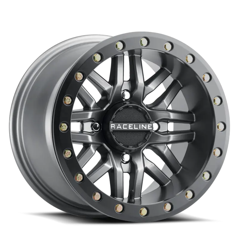 Raceline A91g Ryno 14X7in/4X137 Bp/10Mm Offset/110.18Mm Bore - Gunmetal & Black Ring Beadlock Wheel 1