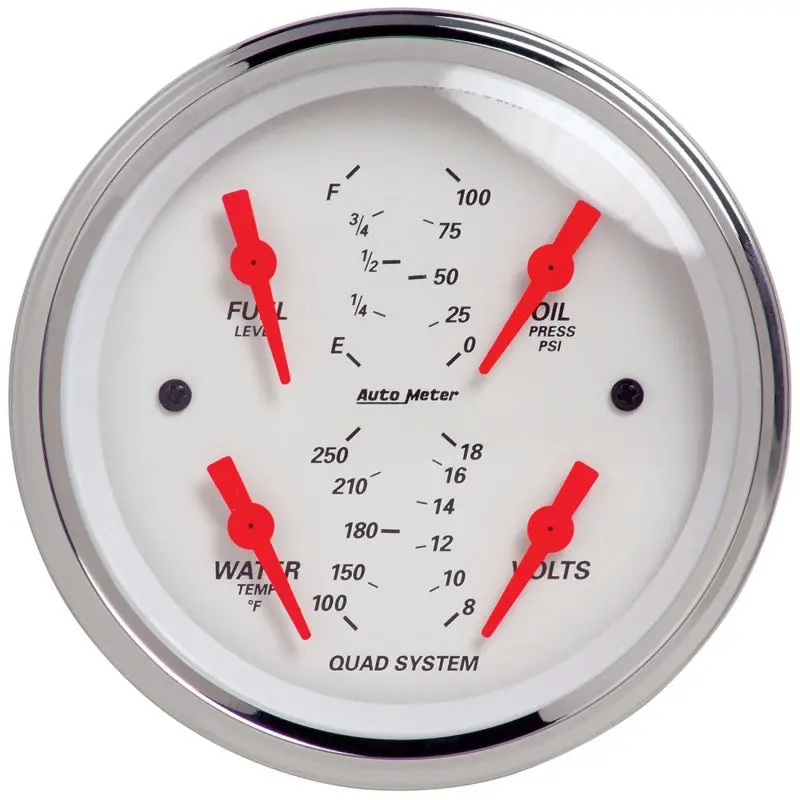 Autometer Arctic White 3-3/8In Quad Gauge 100 Psi/100-250 Deg F / 8-18V / 240-33 Ohm 1