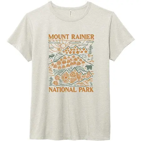 Women's Rainier Mountain And Flowers T-Shirt 1