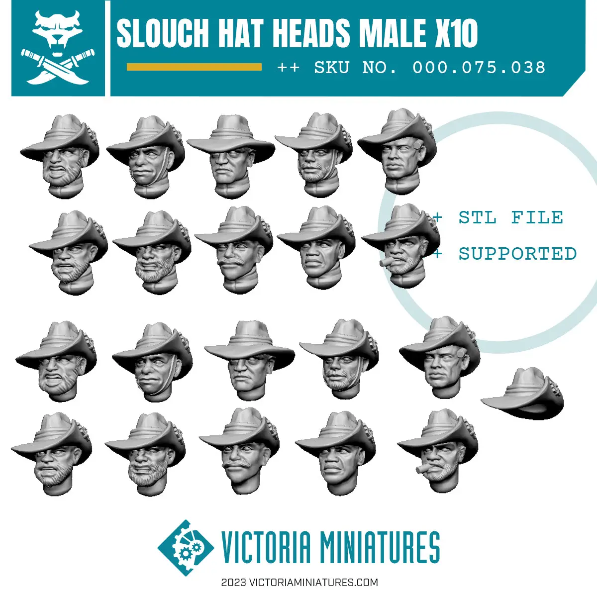 Slouch Hat Heads Male X10 .Stl Download 1