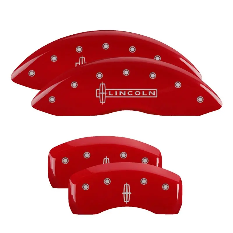 Mgp Engraved Caliper Covers – Front Lincoln Logo & Rear Star Emblem, Red Finish With Silver Chrome Highlights 1
