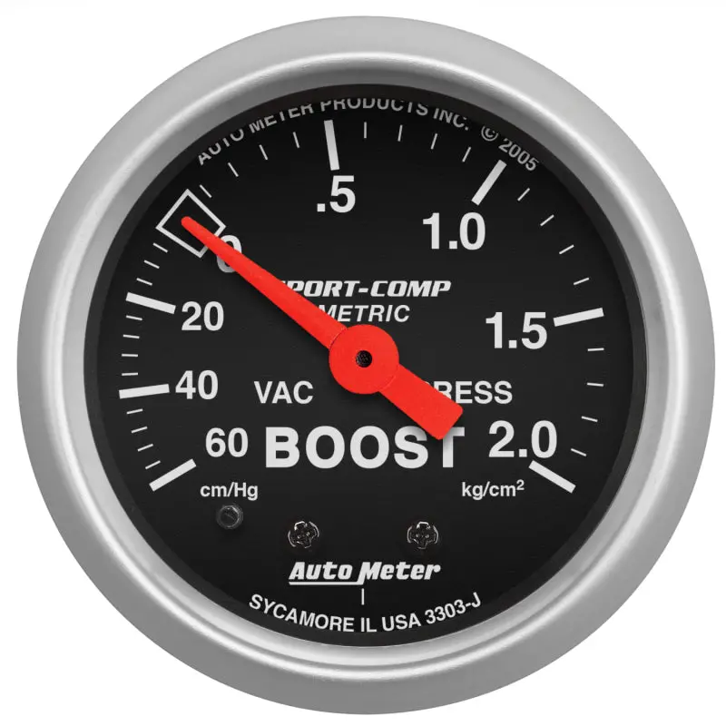 Autometer Sport-Comp Mechanical Boost Gauge – 52Mm (2-1/16”) Dial, Reads 0–60 Psi / 0–2.0 Kg/Cm² 1