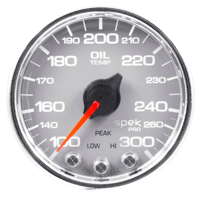 Autometer Spek-Pro Oil Temperature Gauge – 2-1/16In, 300°F Range, Stepper Motor, Silver/Chrome Finish 1