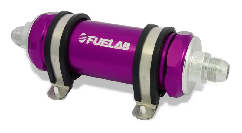 Fuelab 828 Inline Fuel Filter – -12An Fittings, 40-Micron Stainless Steel, Purple Housing 1